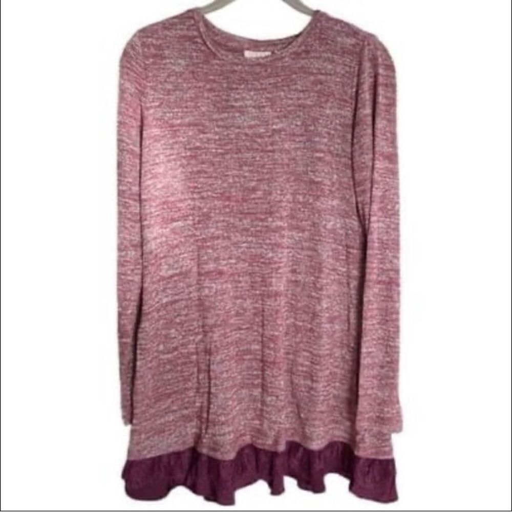 Logo by Lori Goldstein marbled burgundy and gray lace trim top S/XS